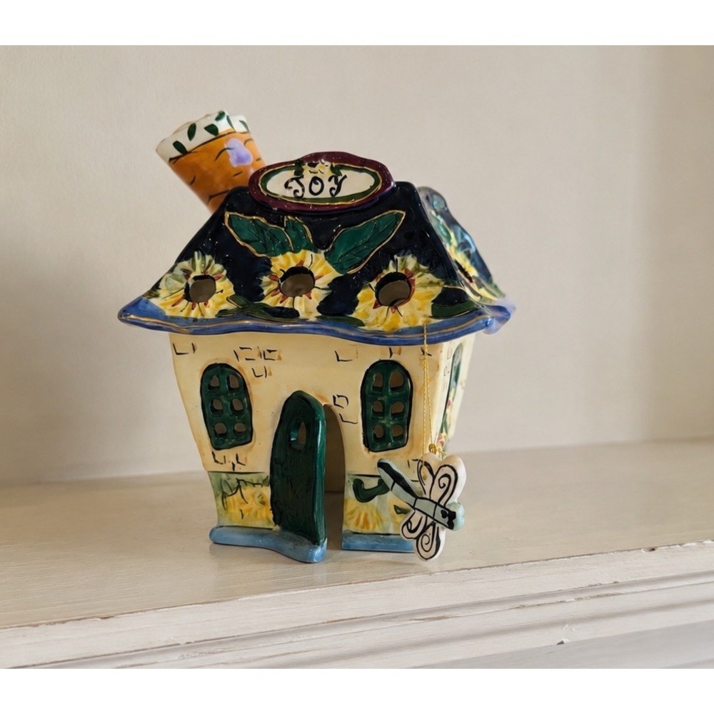 Vtg Blue Sky Joy Ceramic Candle House Dragonfly Signed Heather Goldminc 2003 - Picture 1 of 9